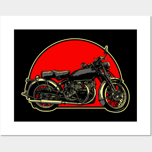 1951 Vincent Black Shadow Retro Red Circle Motorcycle Posters and Art